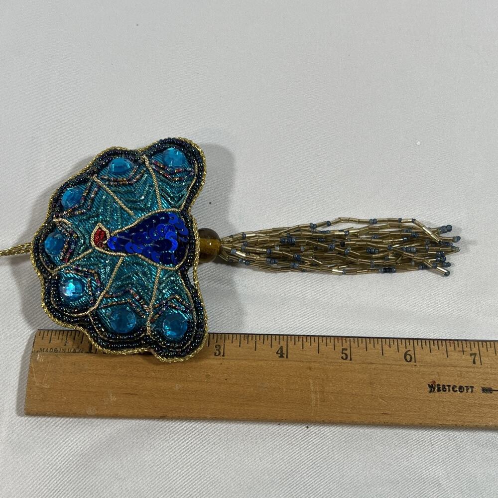 World Market Global Art Deco Beaded Sequin Peacock Christmas Ornament Hanging - Picture 8 of 8
